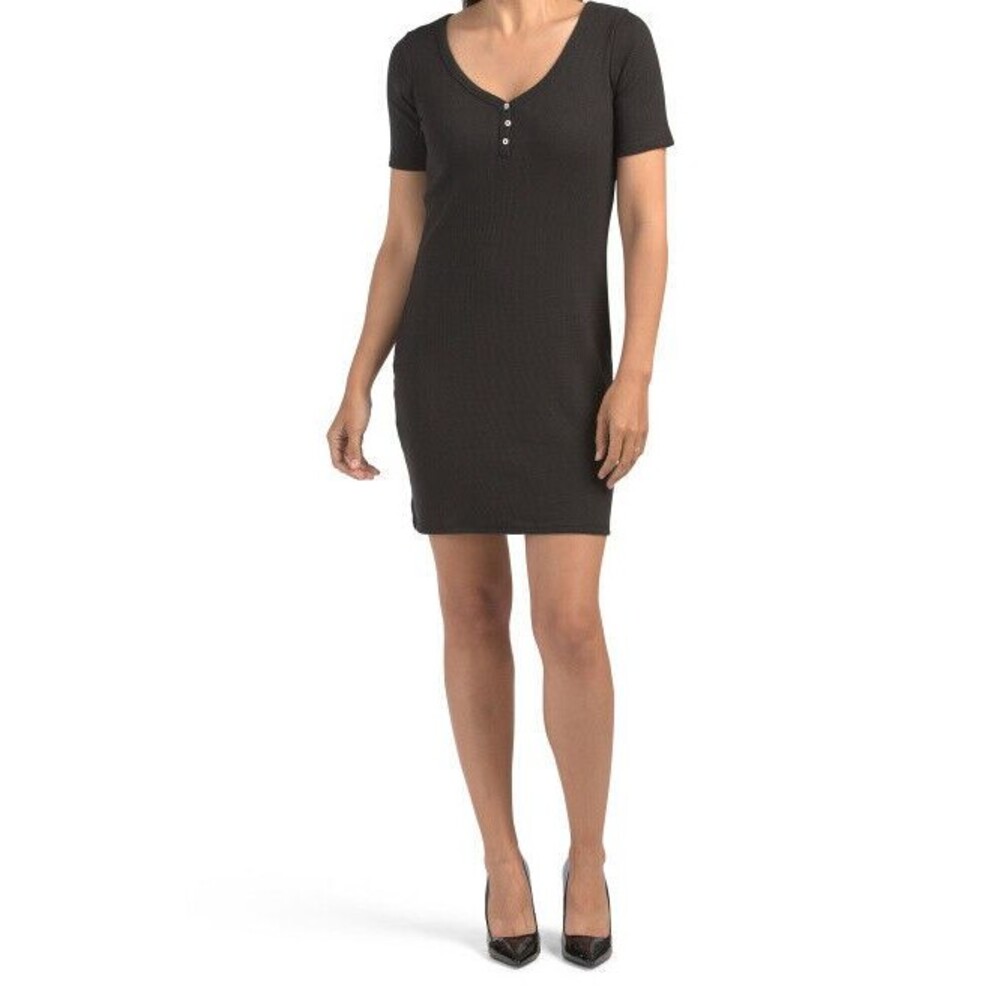 Alternative Apparel Womens Dress sz M new Black Ribbed Knit Henley Stretch o504